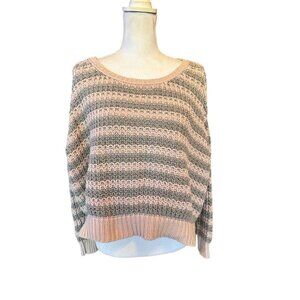 Free People Striped Oversized Cotton Knit Sweater Sz XS to Large Pink Gray
